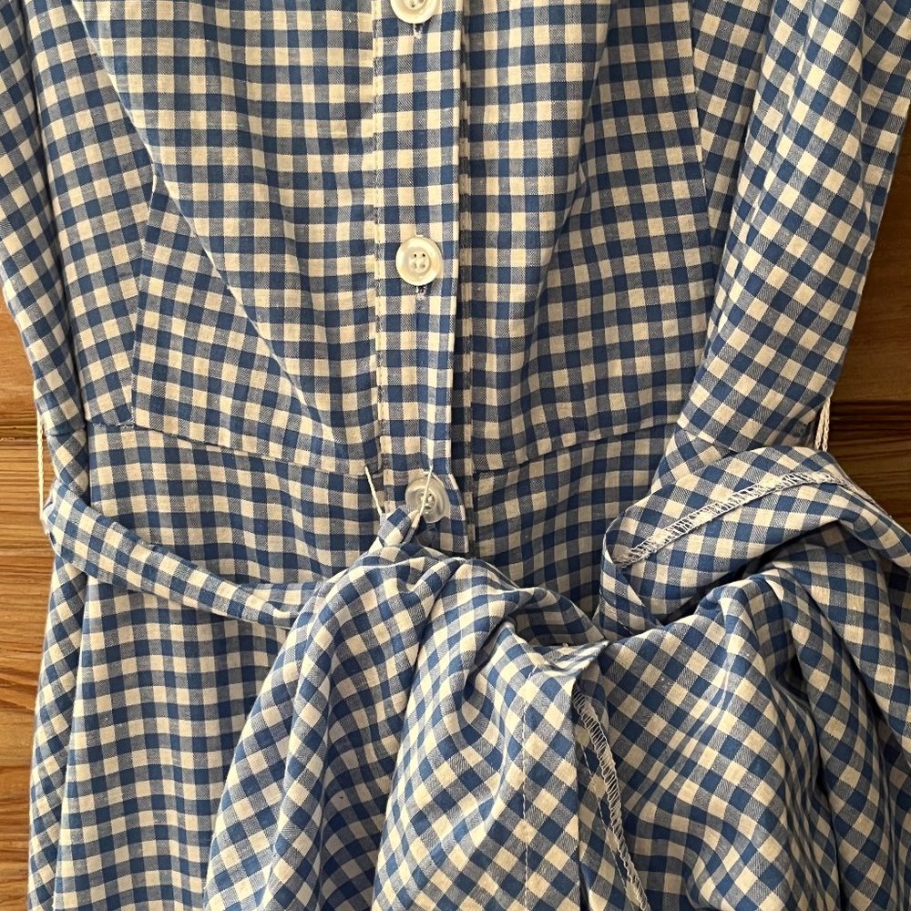 NWT Chetta B Size 12 Blue and White Checked Summer Dress w Tie Belt, Fit & Flare - Picture 7 of 11